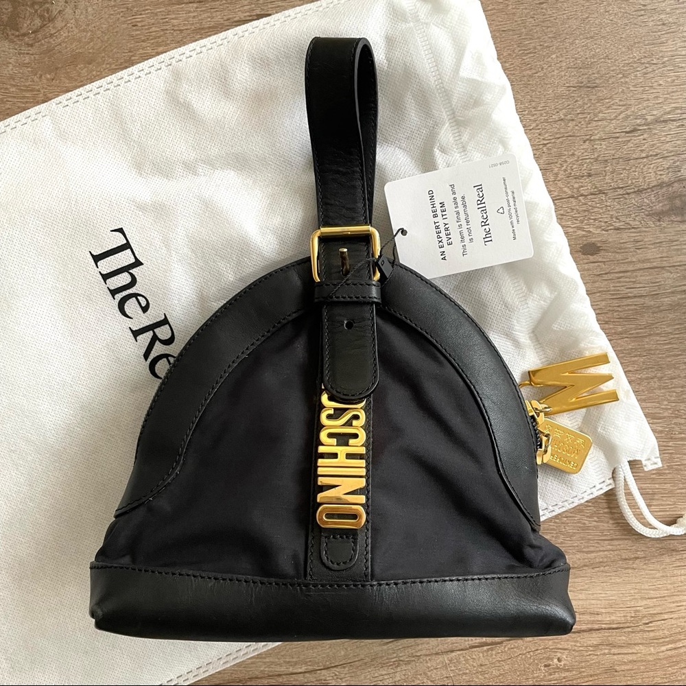 Moschino Leather Trim Nylon Clutch